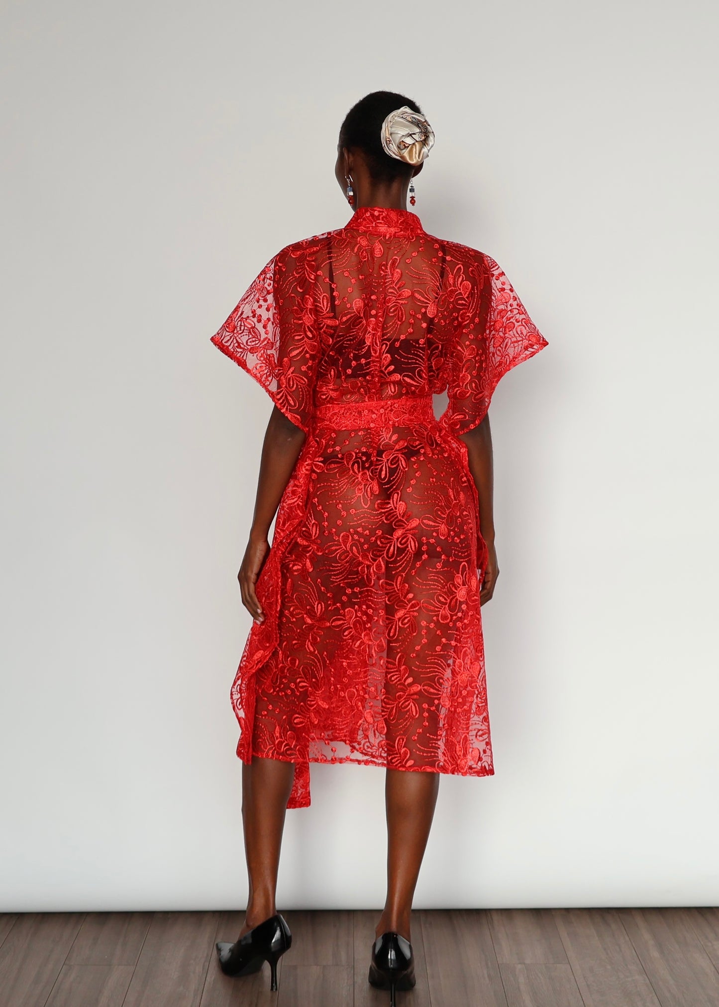 Elena Embroidered Kimono - Red