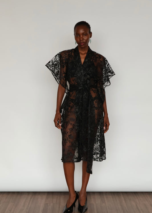 Elena Embroidered Kimono - Black