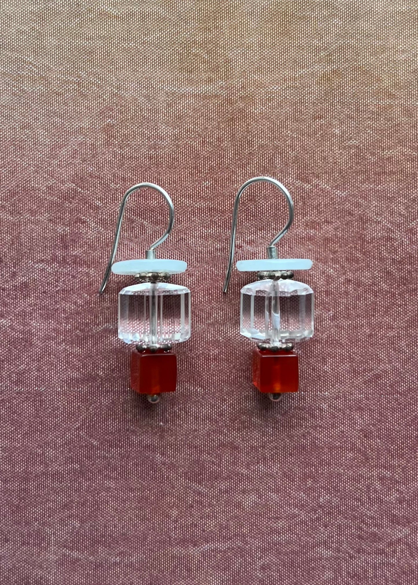Rock Crystal, Pearl and Carnelian Earrings