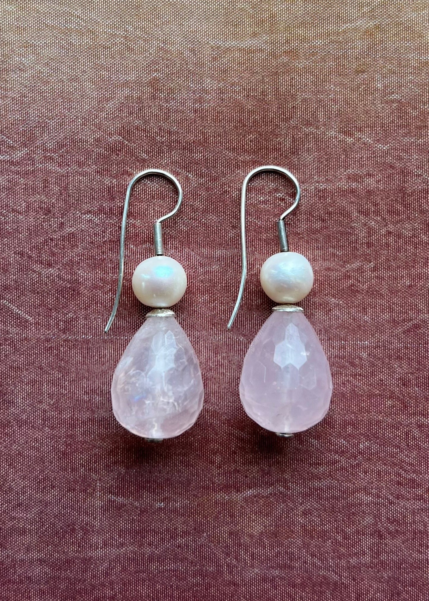 Rose Quartz and Pearl Earrings