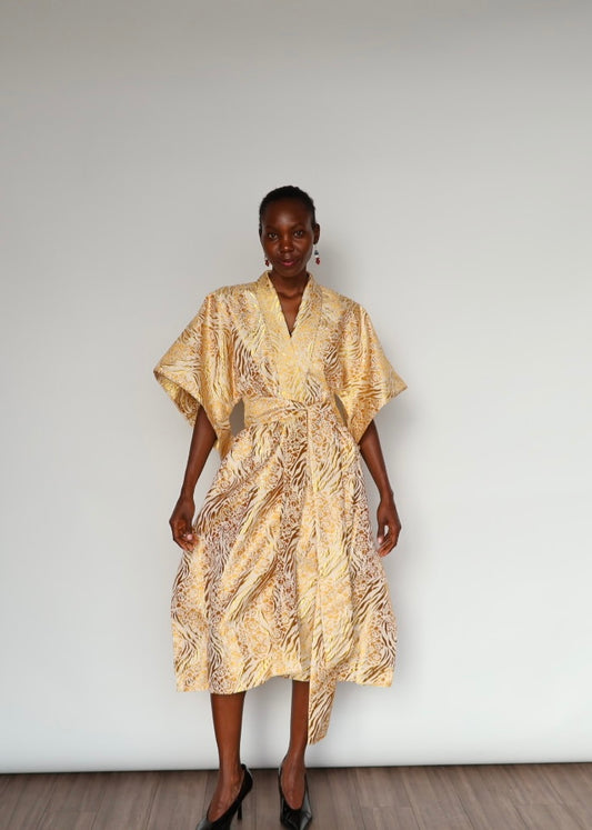 Aryana Structured Brocade Dress - Golden