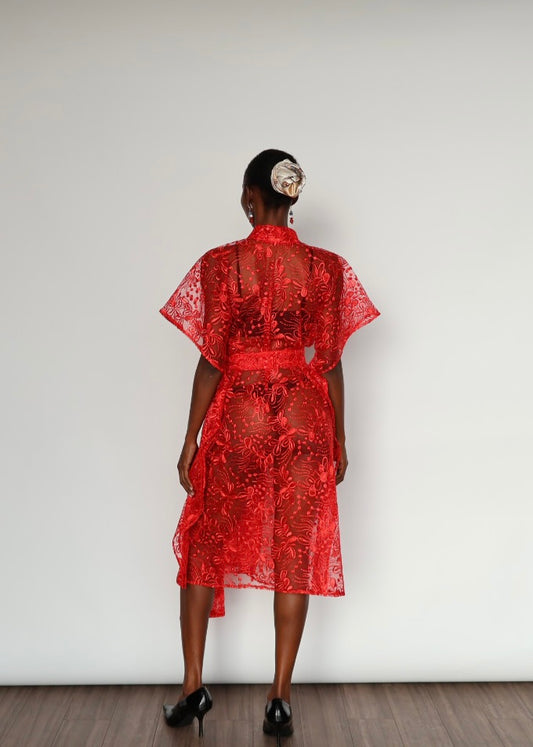 Elena  Embroidered Kimono - Red