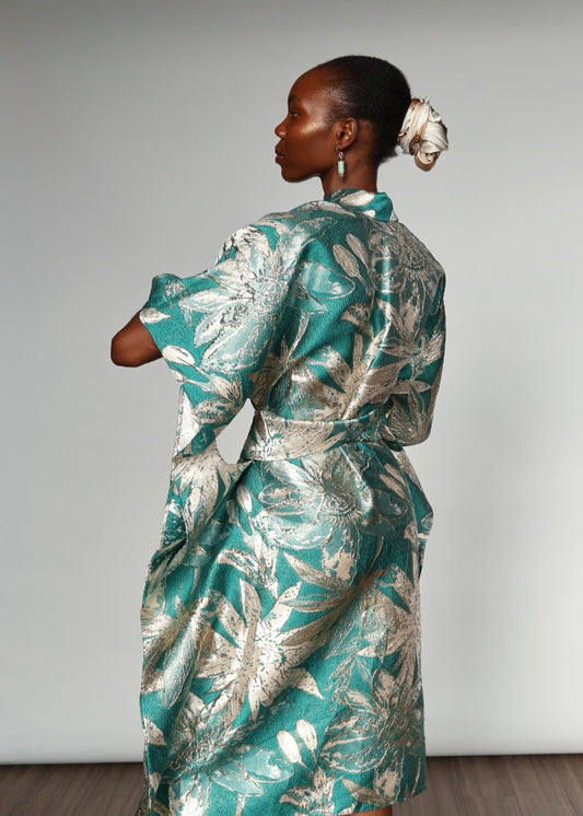 Aryana Structured Brocade Dress - Turquoise