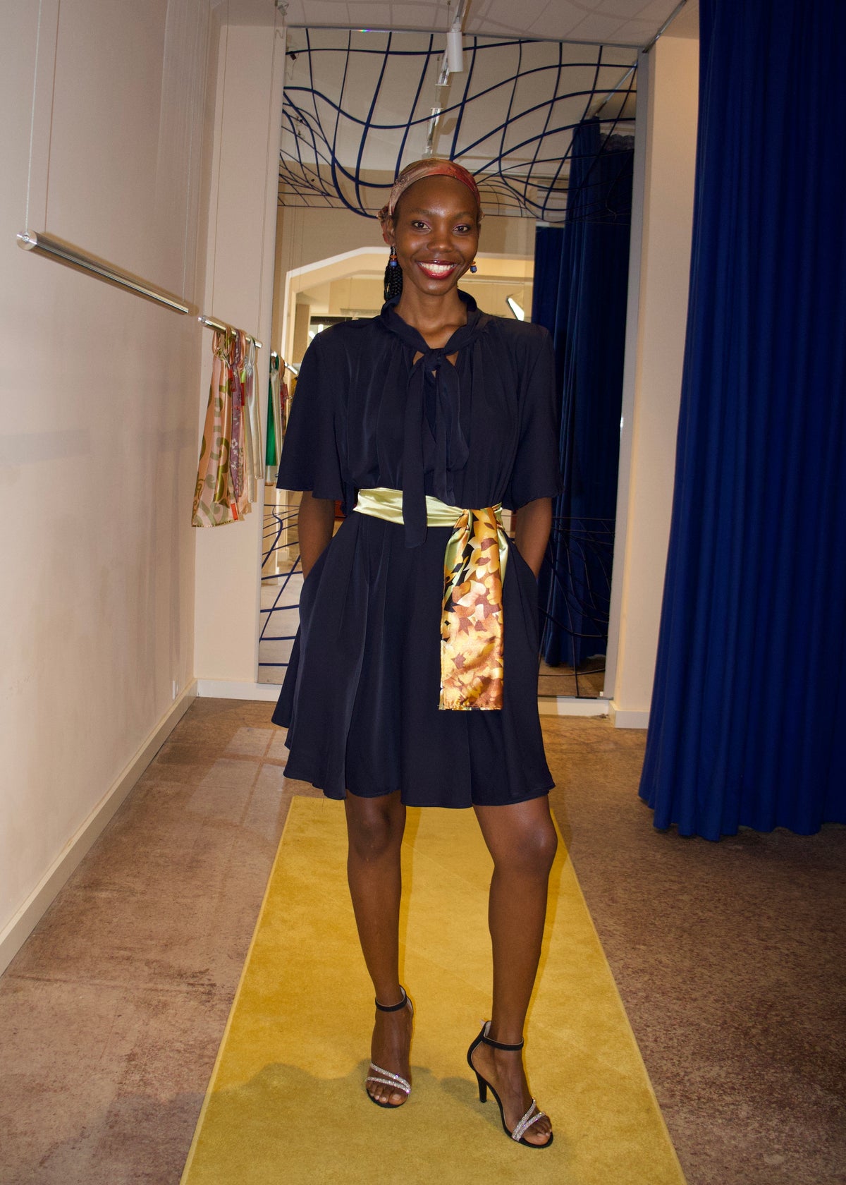 AMARA REVERSIBLE SLEEVED DRESS- NAVY
