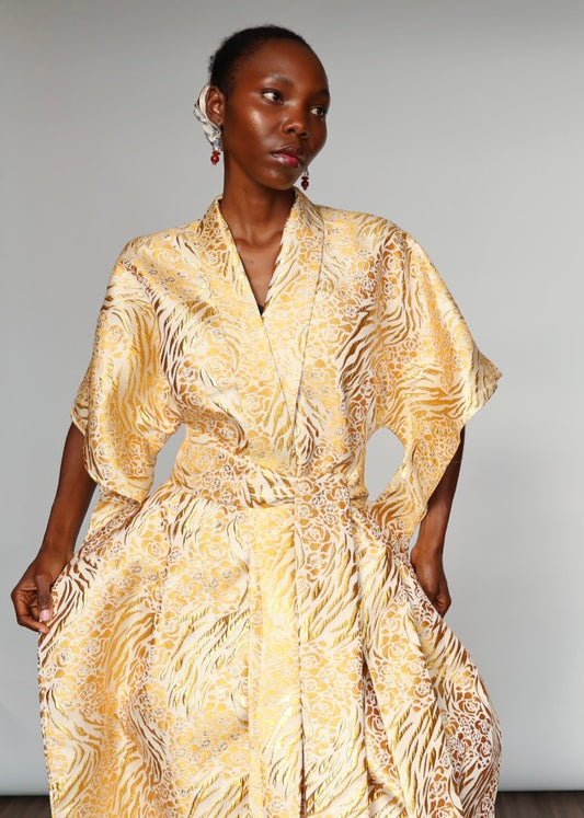 Aryana Structured Brocade Dress - Golden
