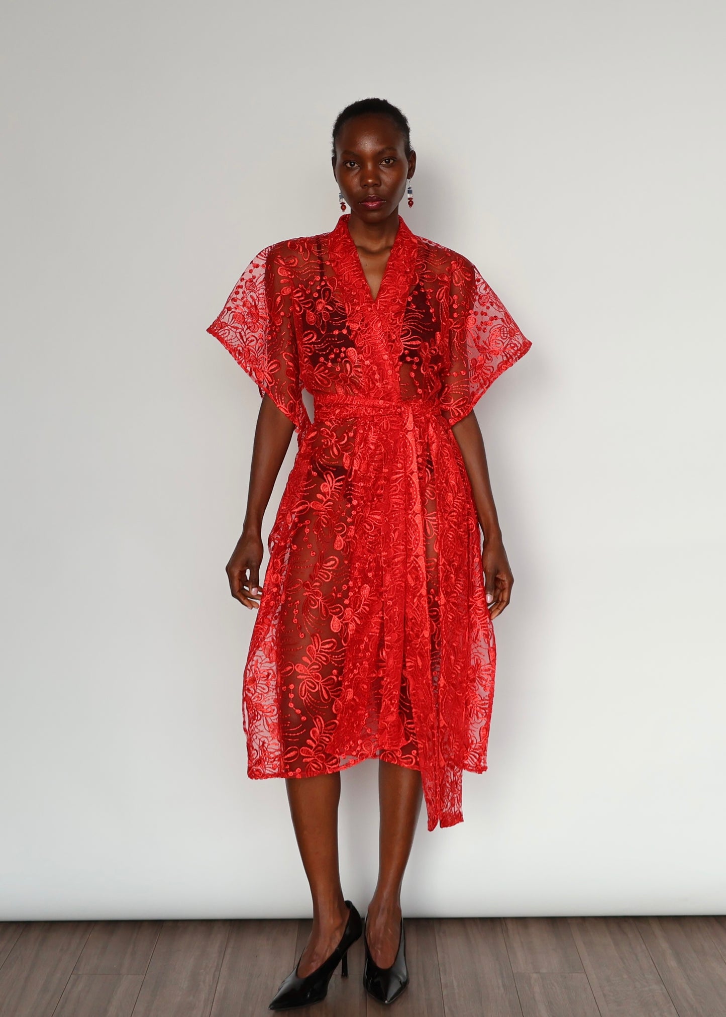 Elena  Embroidered Kimono - Red
