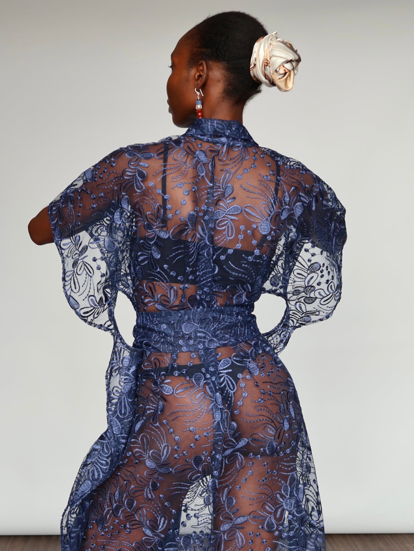 Elena  Embroidered Kimono - Navy Blue