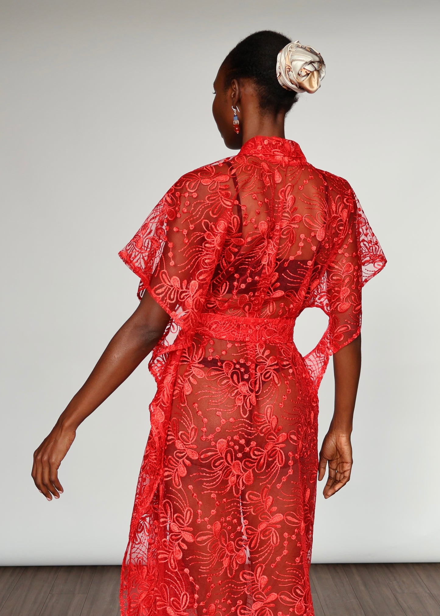 Elena  Embroidered Kimono - Red