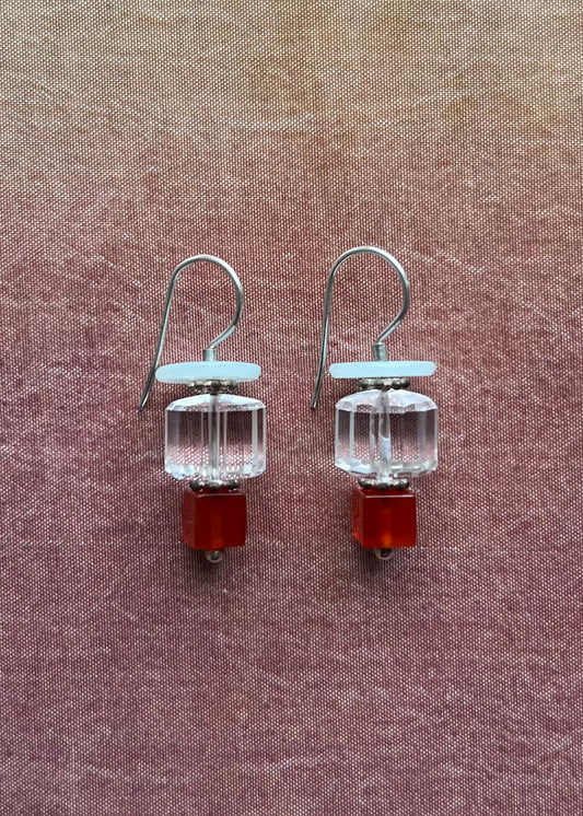 Rock Crystal, Pearl and Carnelian Earrings