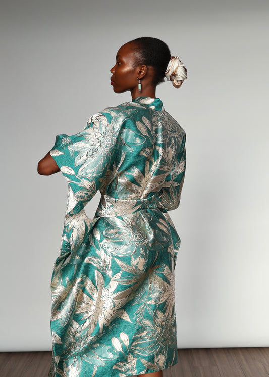 Aryana Structured Brocade Dress - Turquoise